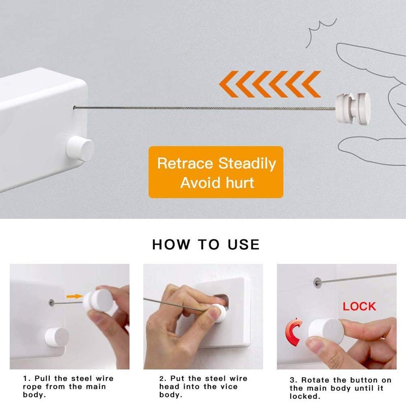 JOOM Retractable Clothesline |Indoor Outdoor Clothes Line | Heavy Duty Clothes Drying Laundry Line | Wall Mounted Drying Rack Clothing Line | Retracting Hanging | Lock to Prevent Sagging - Image 3